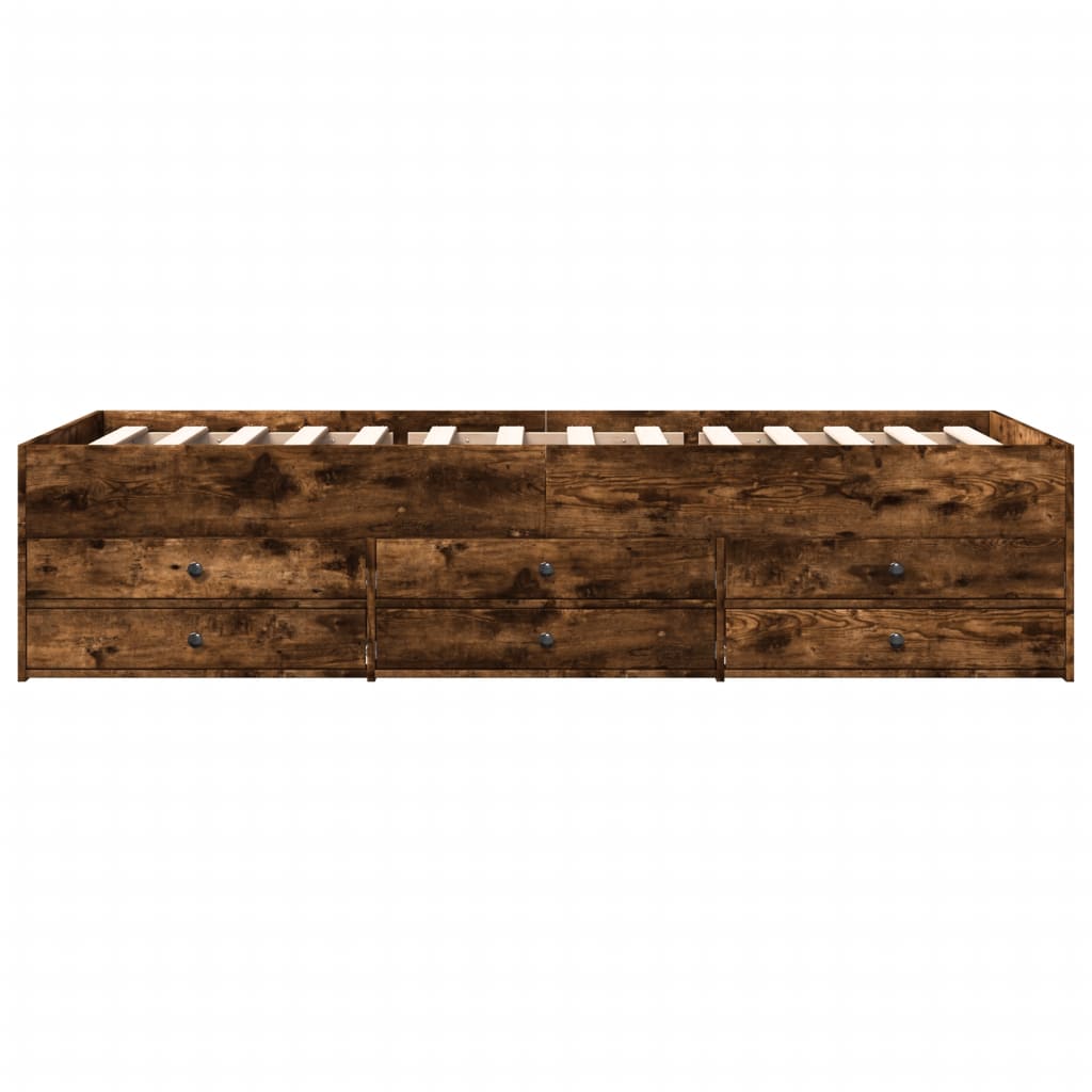 Divano Letto con Cassetti senza Materasso Rovere Fumo 75x190 cm