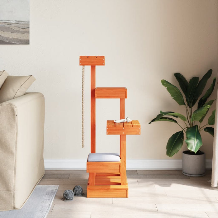 vidaXL Albero per Gatti Marrone Cera 45,5x49x103 cm in Legno di Pino