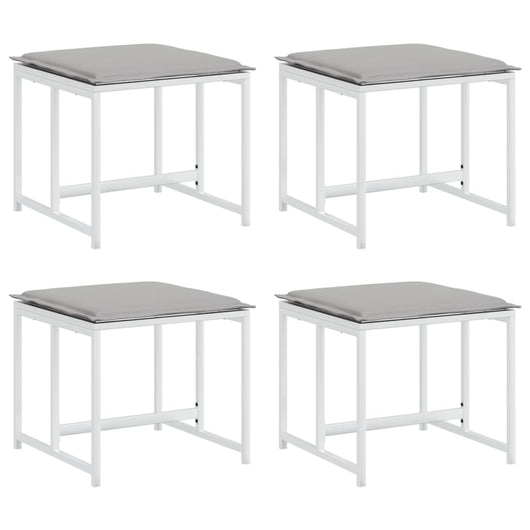 Sgabelli Giardino con Cuscini 4 pz Bianchi Acciaio e Textilene