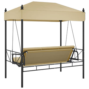 Panchina a Dondolo da Giardino Baldacchino Sabbia in Acciaio