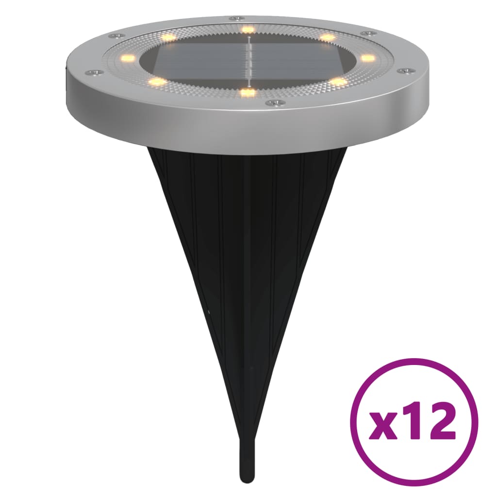 Set di 12 luci solari da terra per giardino 11 x 13 cm illuminazione esterna automatica design nero 02_0056672