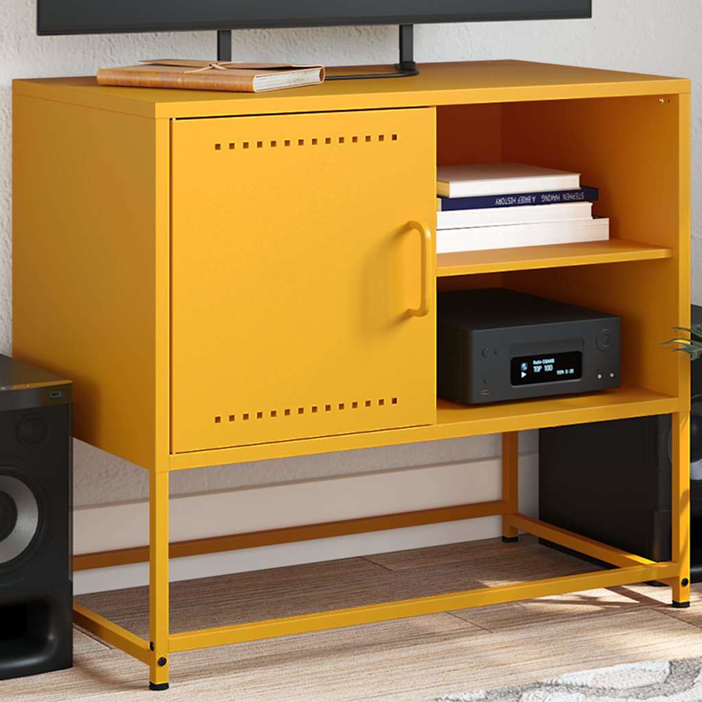 Mobile TV-Credenza TV-Console TV Giallo Senape 68x39x60,5 cm in Acciaio 213349