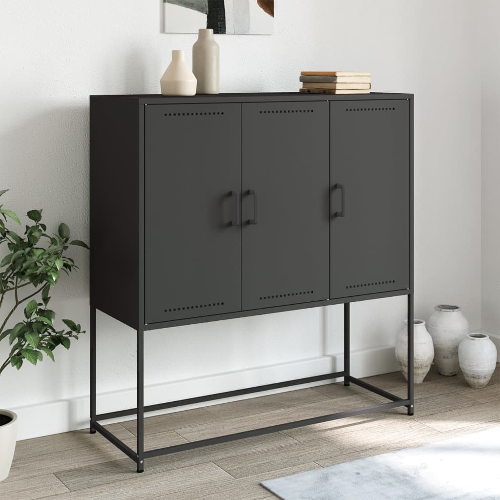 Credenza-Buffet-Armadio da cucina Nera 100,5x39x107 cm in Acciaio 454397