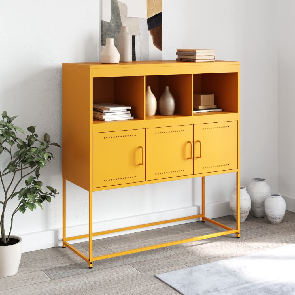 Credenza-Buffet-Armadio da cucina Giallo Senape 100,5x39x107 cm in Acciaio