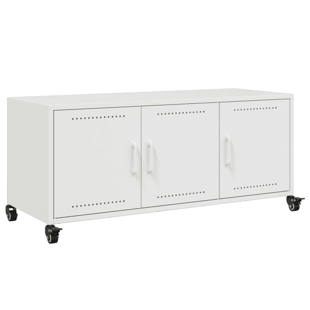 Mobile TV-Credenza TV-Console TV Bianco 100,5x39x43,5 cm in Acciaio Laminato a Freddo