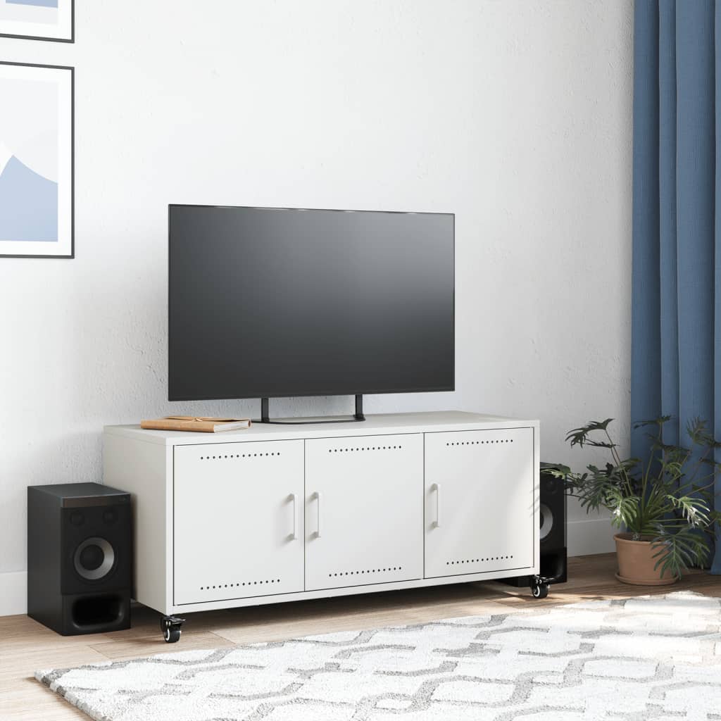 Mobile TV-Credenza TV-Console TV Bianco 100,5x39x43,5 cm in Acciaio Laminato a Freddo