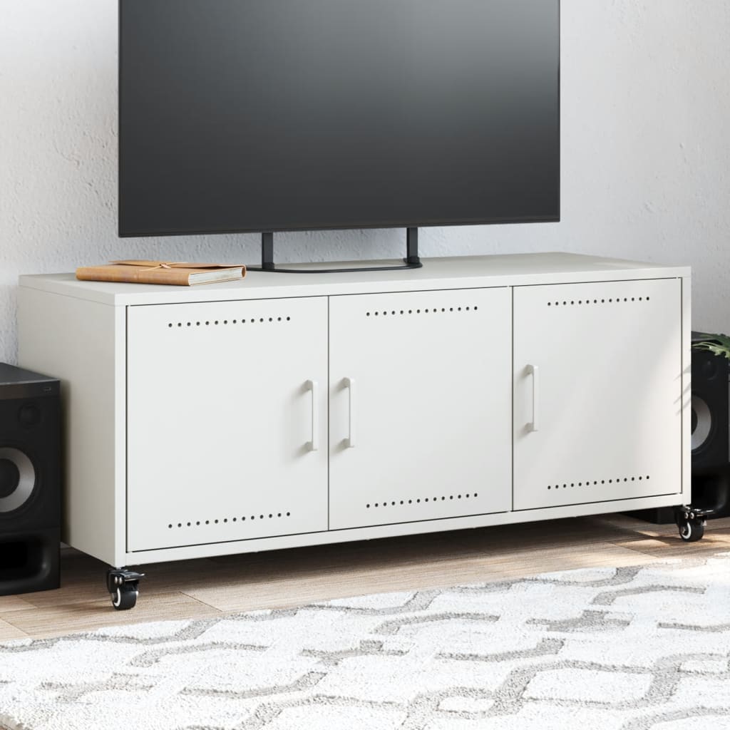 Mobile TV-Credenza TV-Console TV Bianco 100,5x39x43,5 cm in Acciaio Laminato a Freddo