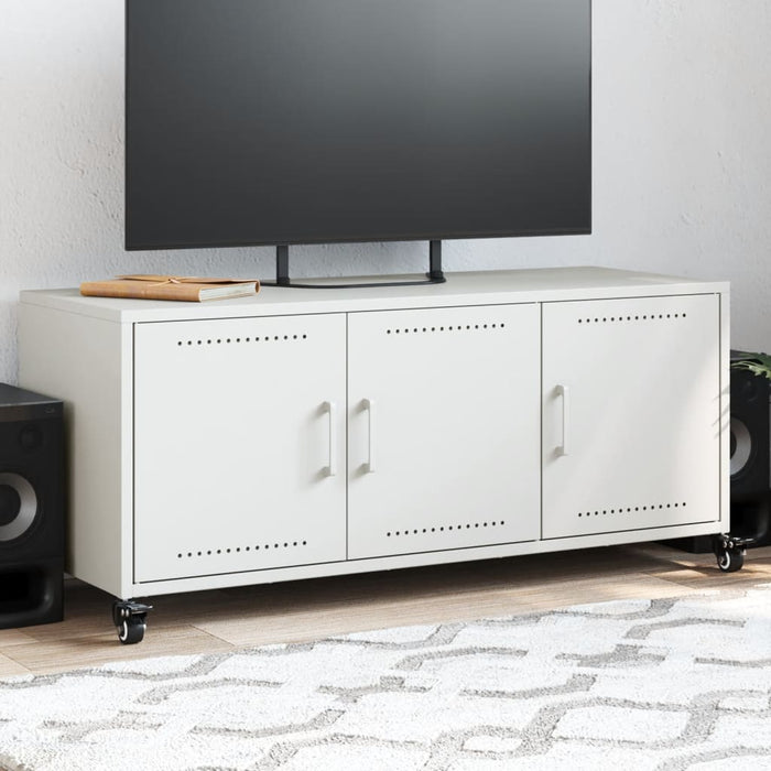 Mobile TV-Credenza TV-Console TV Bianco 100,5x39x43,5 cm in Acciaio Laminato a Freddo