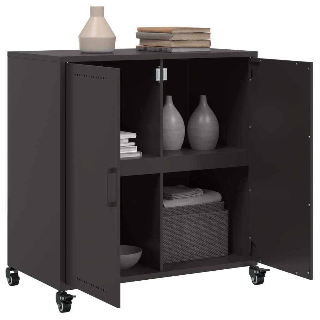 Credenza-Buffet-Armadio da cucina Nera 68x39x72 cm in Acciaio