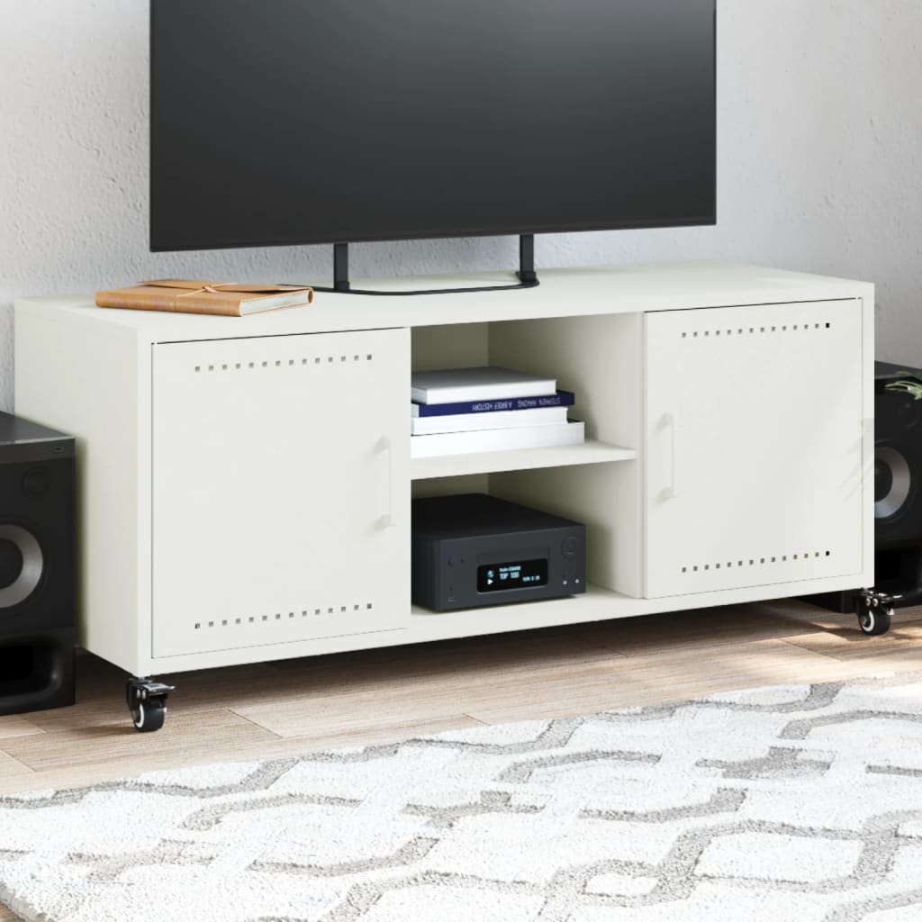 Mobile TV-Credenza TV-Console TV Bianco 100,5x39x43,5 cm in Acciaio 249045