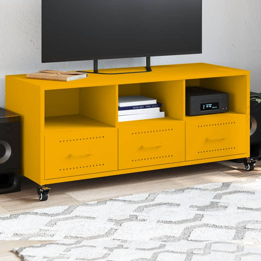 Mobile TV-Credenza TV-Console TV Giallo Senape 100,5x39x43,5 cm in Acciaio 829886