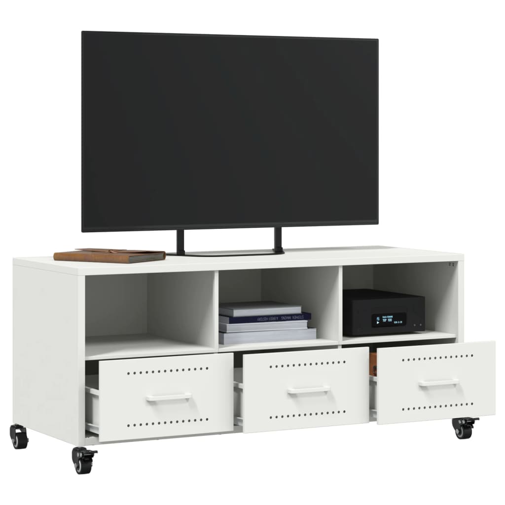 Mobile TV-Credenza TV-Console TV Bianco 100,5x39x43,5 cm in Acciaio 594033