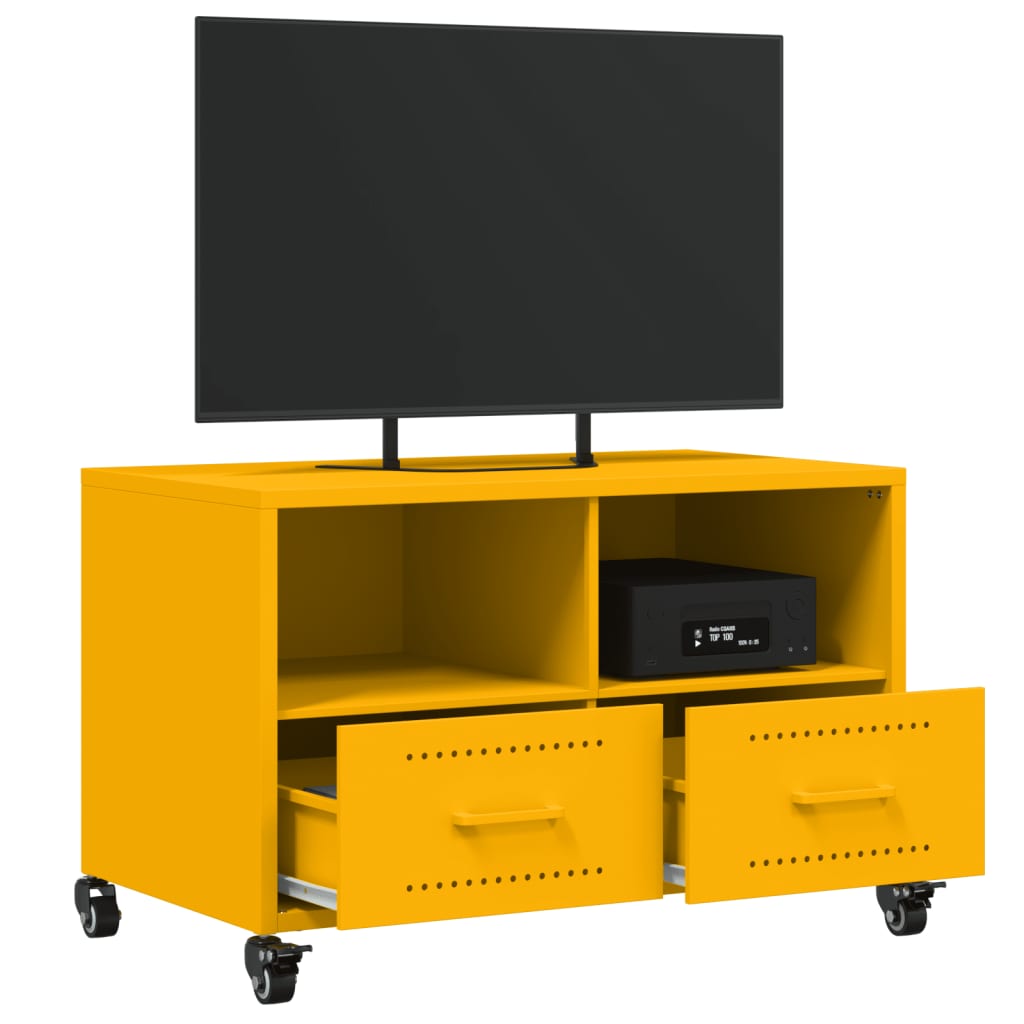 Mobile TV-Credenza TV-Console TV Giallo Senape 68x39x43,5cm Acciaio Laminato a Freddo 716012