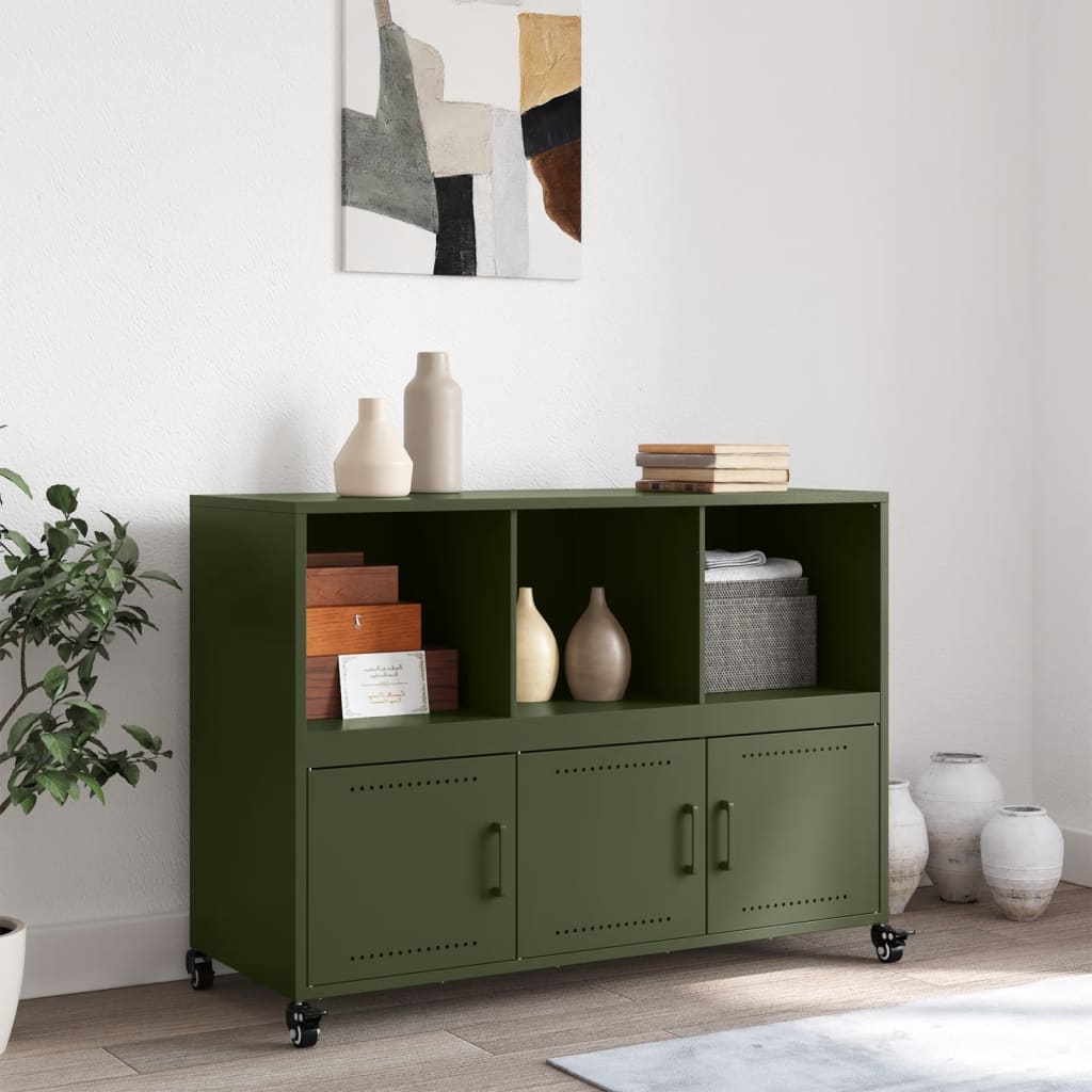 vidaXL Credenza Verde Oliva 100,5x39x72 cm in Acciaio