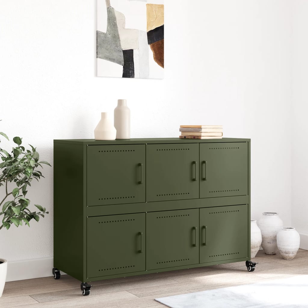 vidaXL Credenza Verde Oliva 100,5x39x72 cm in Acciaio