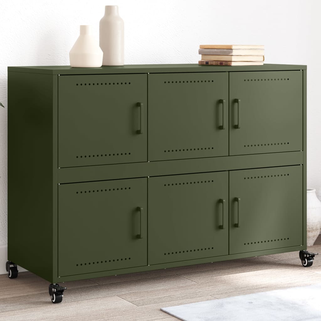vidaXL Credenza Verde Oliva 100,5x39x72 cm in Acciaio
