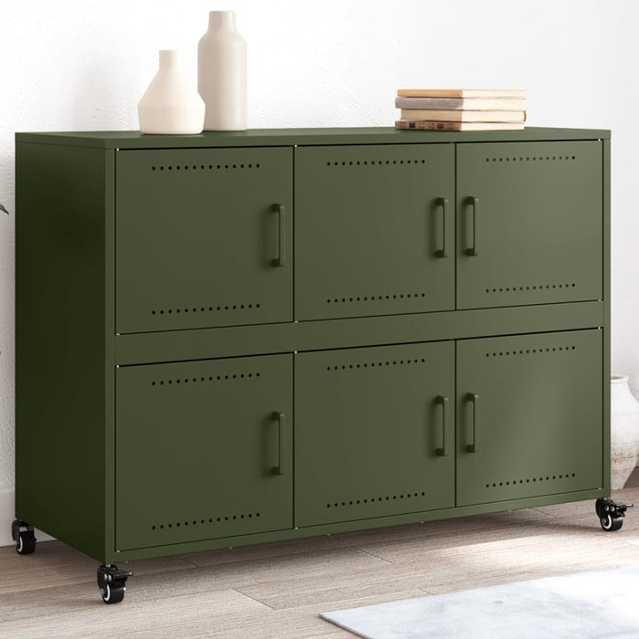 vidaXL Credenza Verde Oliva 100,5x39x72 cm in Acciaio