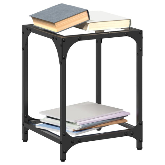 Tavolini con Piano in Vetro Trasparente 2 pz 30x30x40cm Acciaio 845955