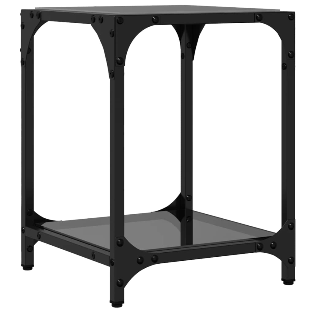 Tavolini da Salotto con Piano Vetro Nero 2pz 30x30x40cm Acciaio 845957