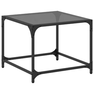 Tavolino con Piano in Vetro Nero 50x50x40 cm Acciaio 845968