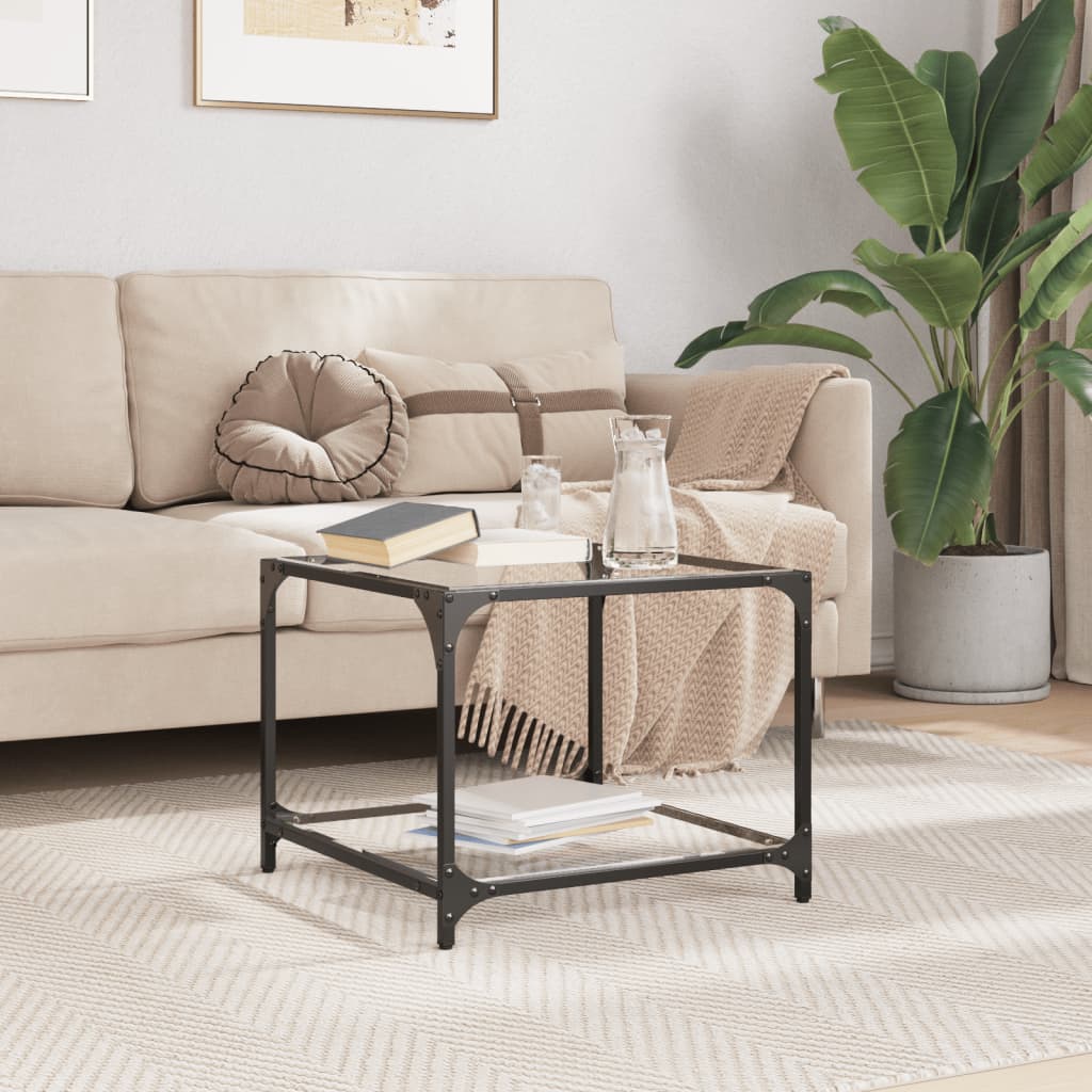 vidaXL Tavolini con Piano in Vetro Trasparente 2 pz 50x50x40cm Acciaio