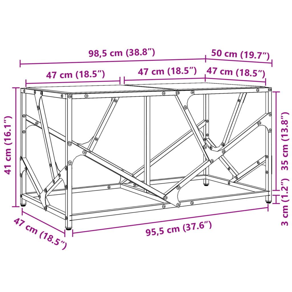 Tavolini con Piano Vetro Trasparente 2 pz 98,5x50x41cm Acciaio 845996