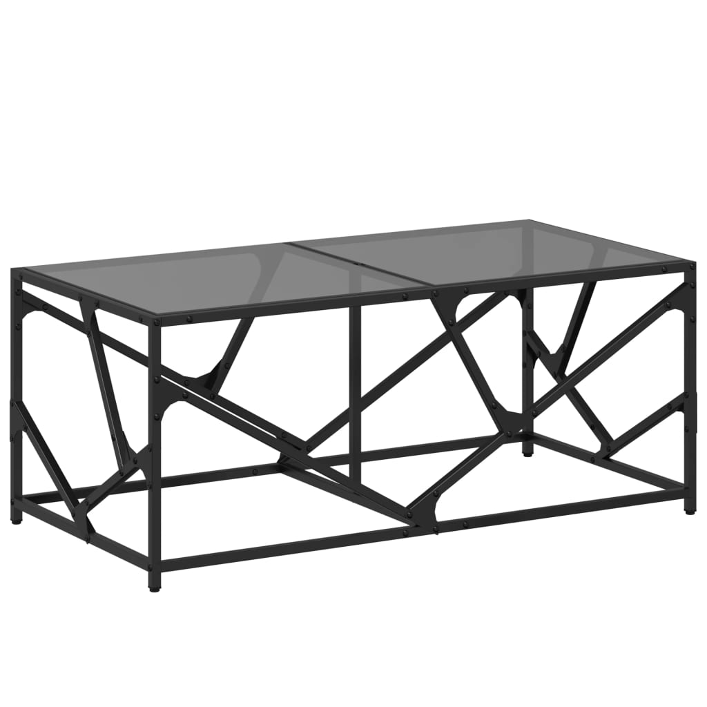 Tavolino con Piano in Vetro Nero 98,5x50x41 cm Acciaio 845997