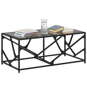 Tavolino con Piano in Vetro Nero 98,5x50x41 cm Acciaio 845997
