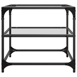 Tavolino Salotto con Piano Vetro Trasparente 50x50x45cm Acciaio