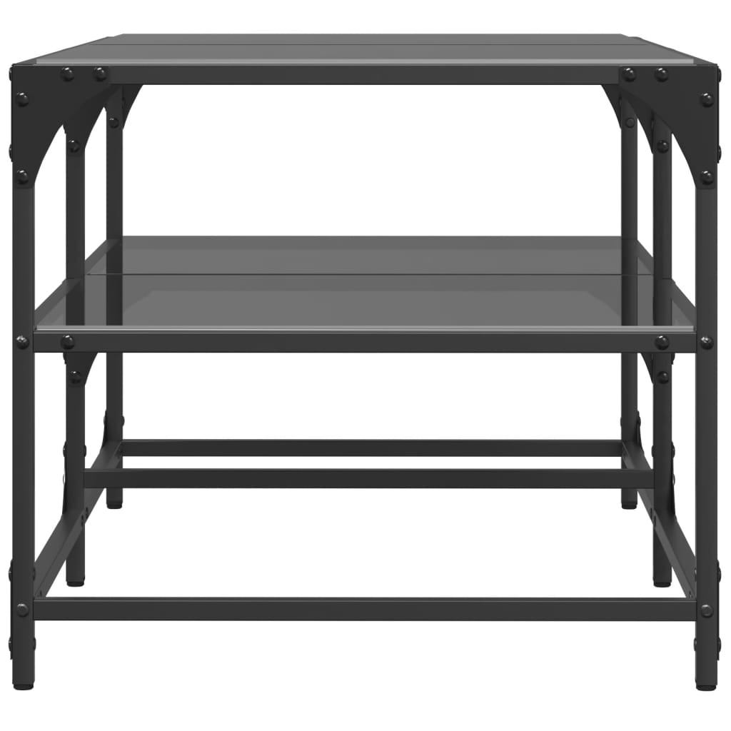 Tavolino con Piano in Vetro-Tavolino da soggiorno-Tavolo Nero 98,5x50x45 cm Acciaio 833309