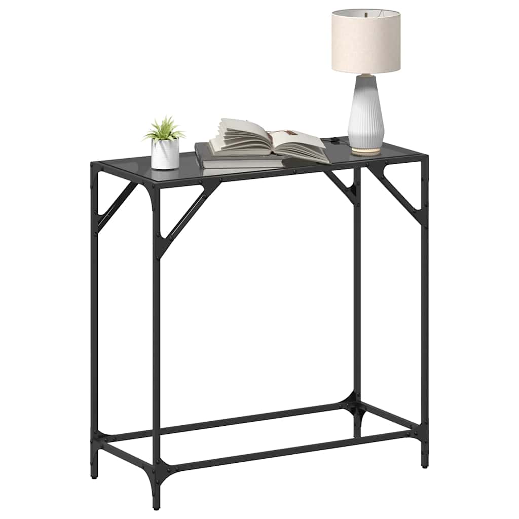Tavolino Consolle con Piano in Vetro-Tavolino da soggiorno Nero 80x35x81cm in Acciaio