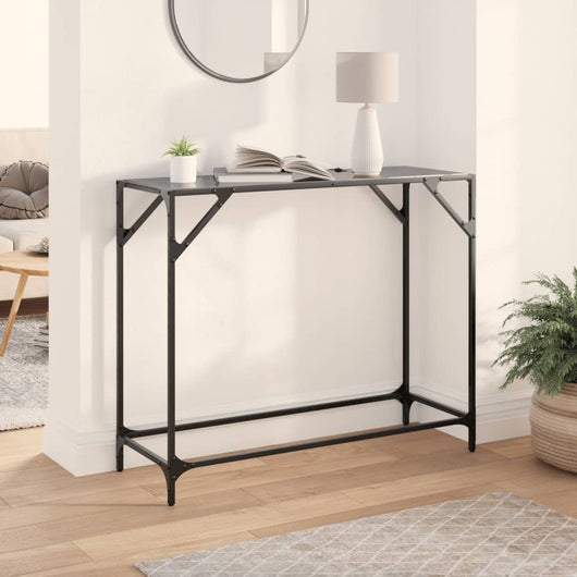 Tavolino Consolle con Piano in Vetro-Tavolino da soggiorno Nero 98x35x81cm in Acciaio 740650