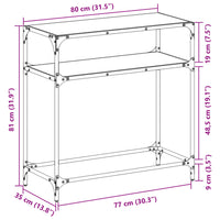 Tavolino Consolle Piano Vetro Trasparente 80x35x81cm in Acciaio 846024