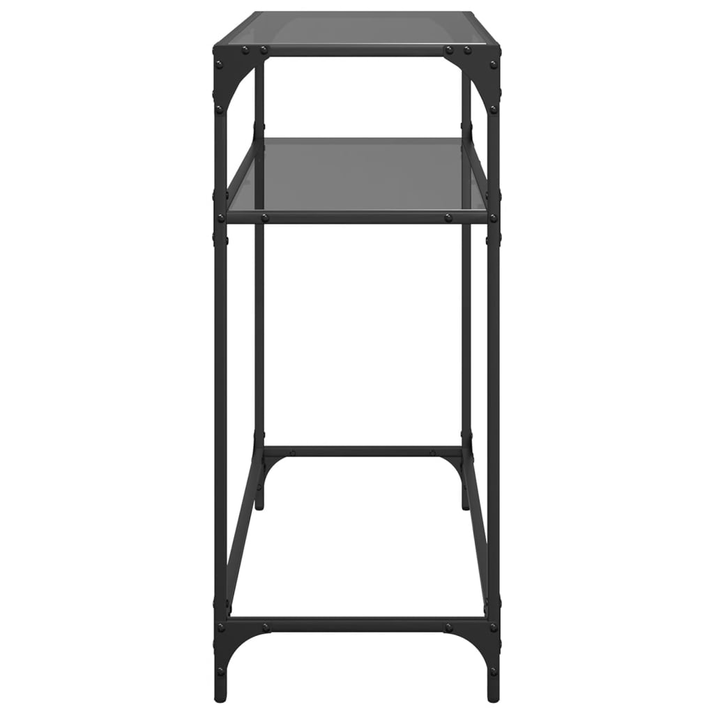 Tavolino Consolle con Piano in Vetro Nero 80x35x81cm in Acciaio