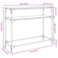Tavolino Consolle-Tavolino da soggiorno-Tavolo Piano Vetro Trasparente 98x35x81cm in Acciaio 863331