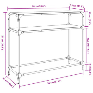 Tavolino Consolle-Tavolino da soggiorno-Tavolo Piano Vetro Trasparente 98x35x81cm in Acciaio 863331