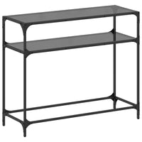 Tavolino Consolle con Piano in Vetro-Tavolino da soggiorno Nero 98x35x81cm in Acciaio 613671