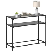 Tavolino Consolle con Piano in Vetro-Tavolino da soggiorno Nero 98x35x81cm in Acciaio 613671