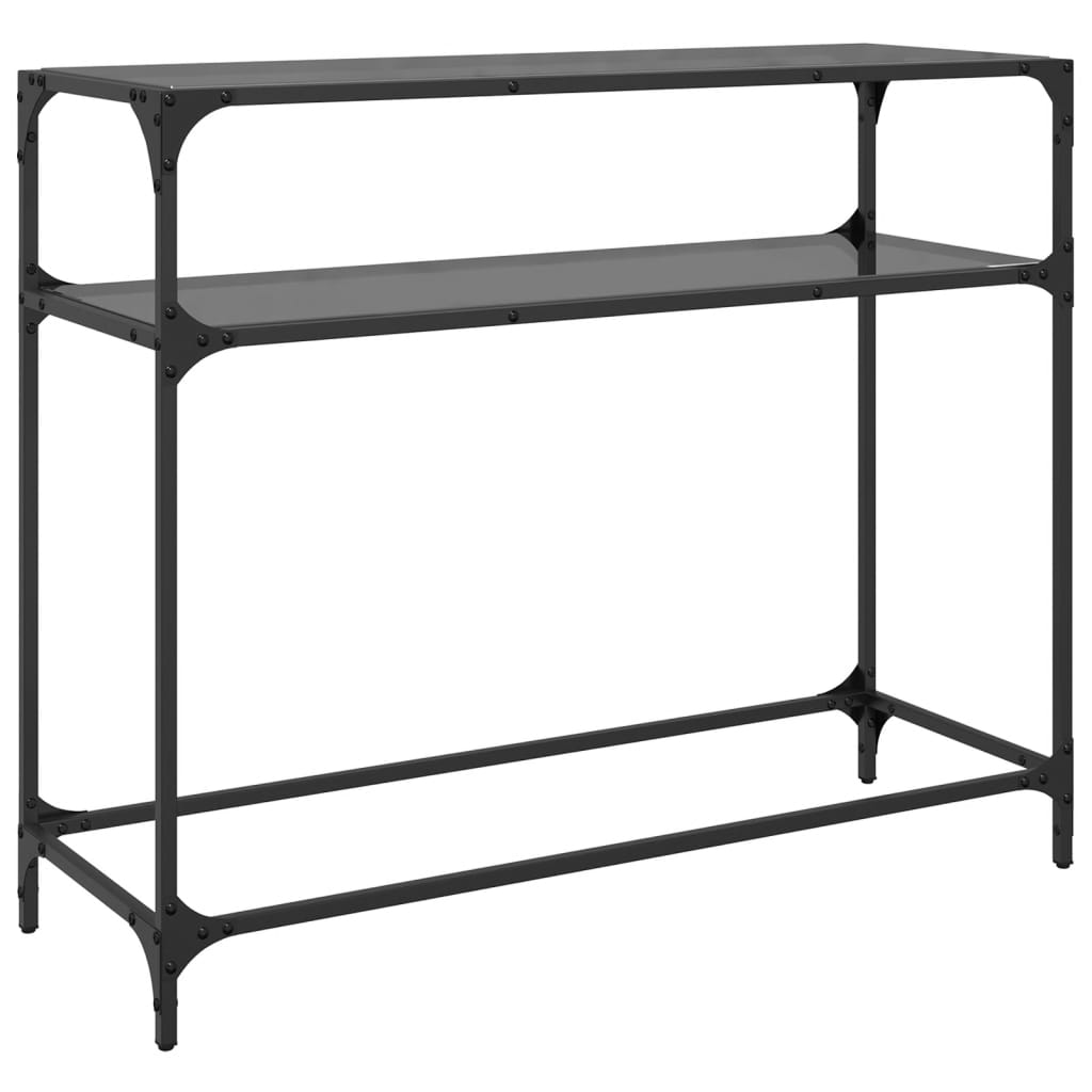 Tavolino Consolle con Piano in Vetro-Tavolino da soggiorno Nero 98x35x81cm in Acciaio 613671