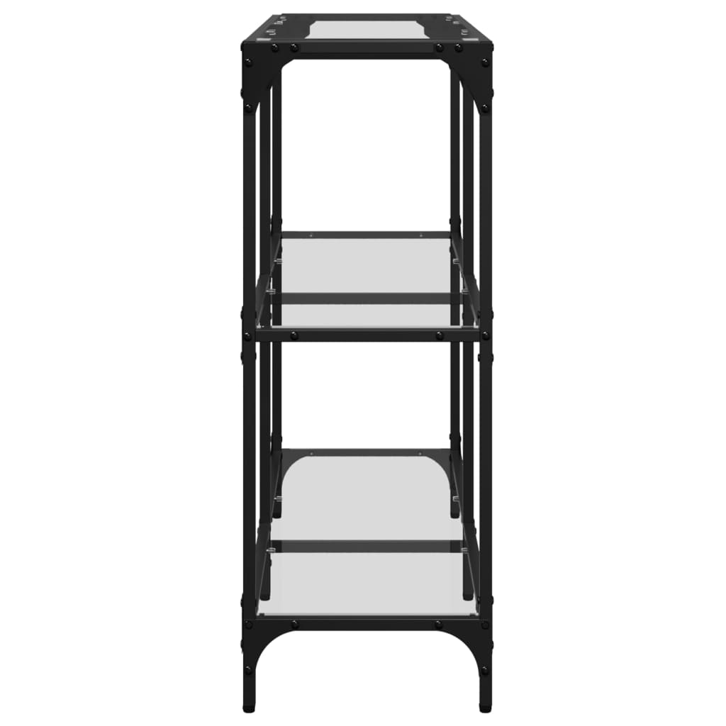 Tavolino Consolle-Tavolino da soggiorno-Tavolo Piano Vetro Trasparente 98x30x81cm in Acciaio