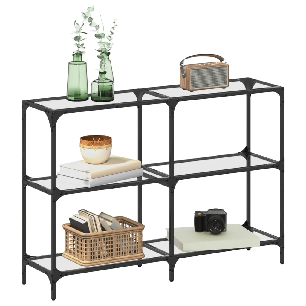 Tavolino Consolle-Tavolino da soggiorno-Tavolo Piano Vetro Trasparente 118,5x30x81cm Acciaio