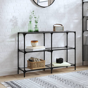 Tavolino Consolle Piano Vetro Trasparente 118,5x30x81cm Acciaio