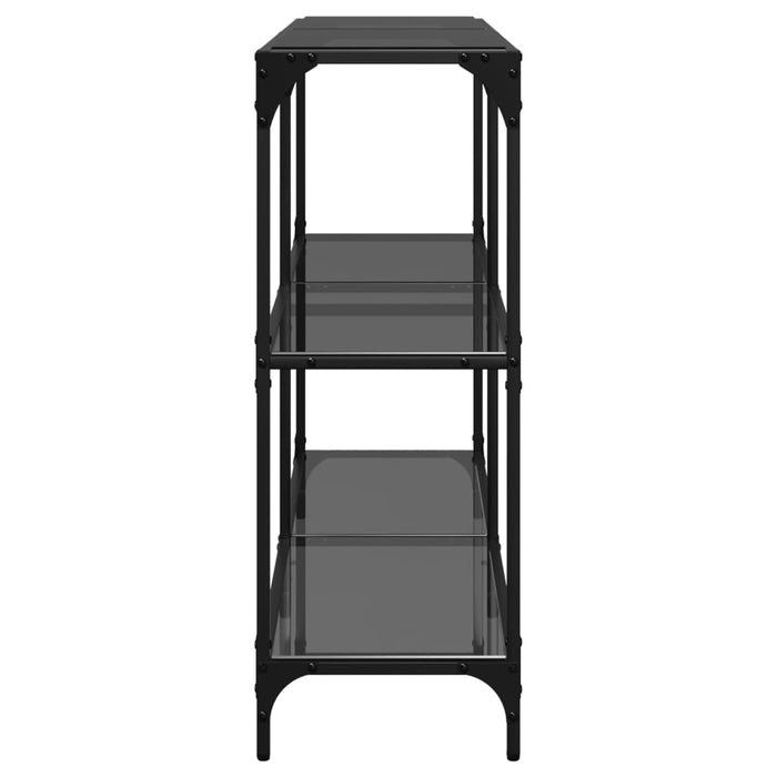 Tavolino Consolle con Piano in Vetro Nero 118,5x30x81cm Acciaio