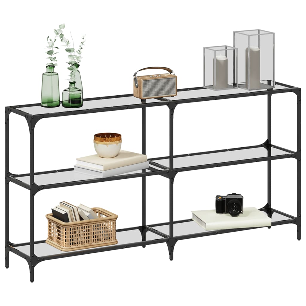 Tavolino Consolle-Tavolino da soggiorno-Tavolo Piano Vetro Trasparente 158,5x30x81cm Acciaio