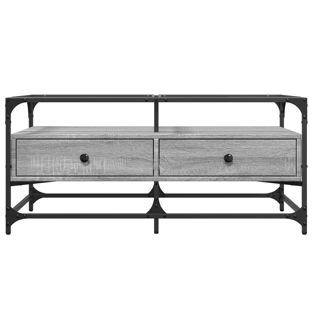 Tavolino con Piano in Vetro Grigio Cemento 98,5x50x45cm Acciaio 846047