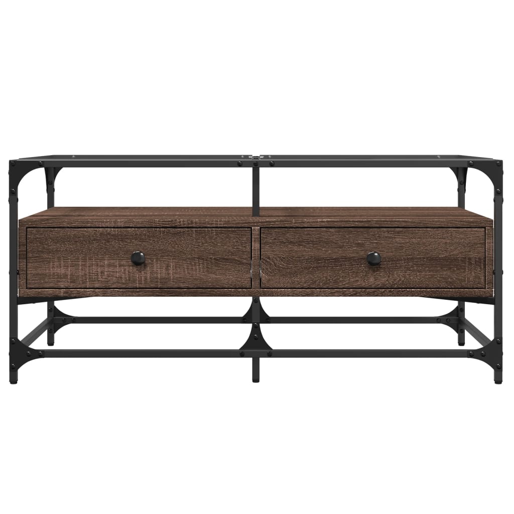 Tavolino con Piano in Vetro Rovere Marrone 98,5x50x45cm Acciaio 846048