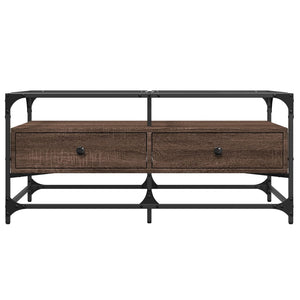 Tavolino con Piano in Vetro Rovere Marrone 98,5x50x45cm Acciaio 846048