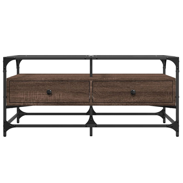 Tavolino con Piano in Vetro Rovere Marrone 98,5x50x45cm Acciaio 846048