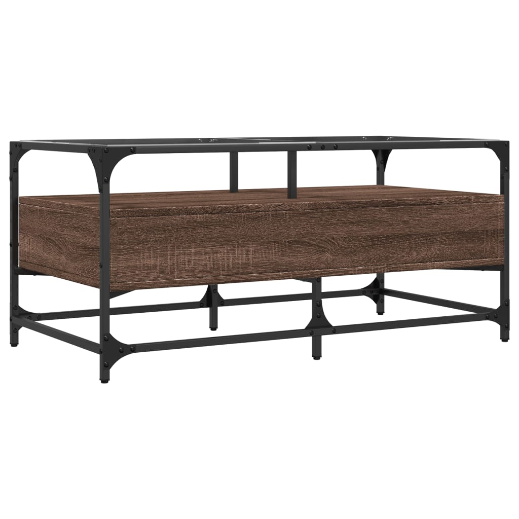 Tavolino con Piano in Vetro Rovere Marrone 98,5x50x45cm Acciaio 846048