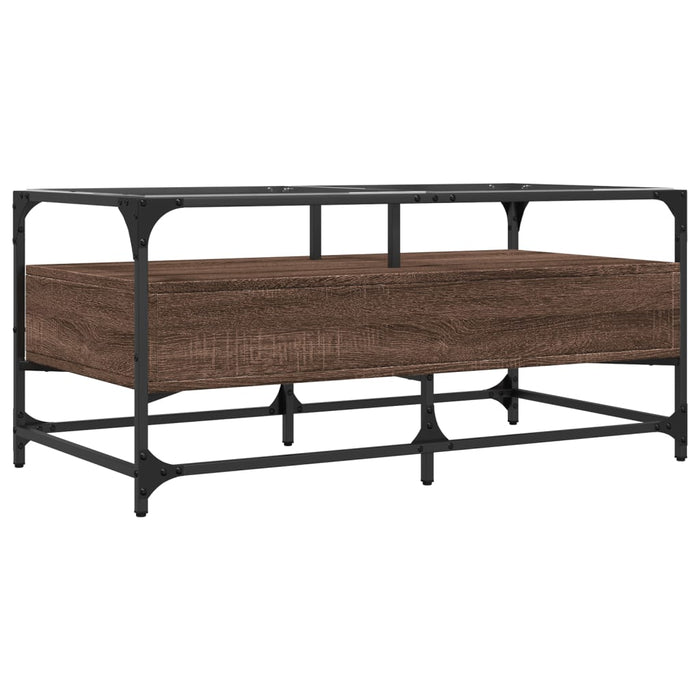 Tavolino con Piano in Vetro Rovere Marrone 98,5x50x45cm Acciaio 846048